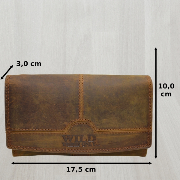 Wasserbüffel Wild Leder Vintage Hand Made Damen Portemonnaie mit RFID Schutz Hellbraun